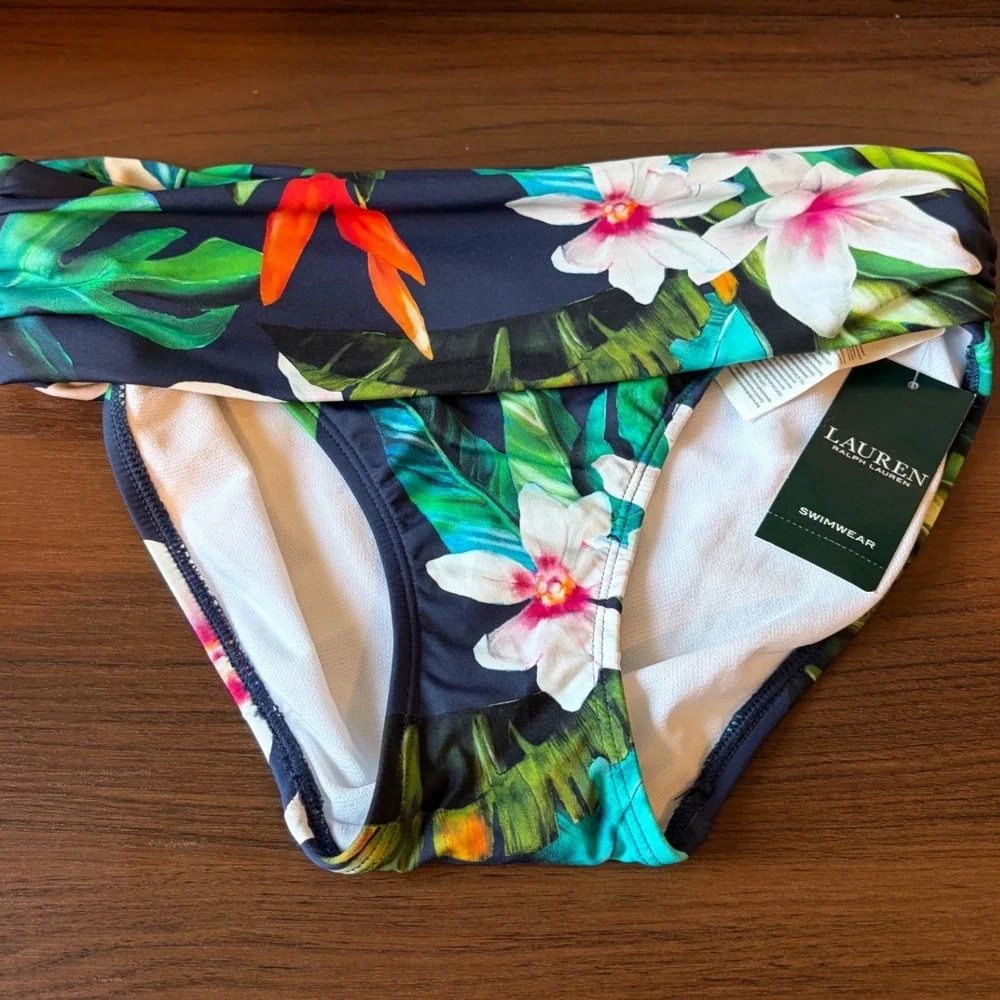 Lauren Ralph Lauren Tankini Swimsuit Women Size 2 Navy Blue Floral Tropical NWT